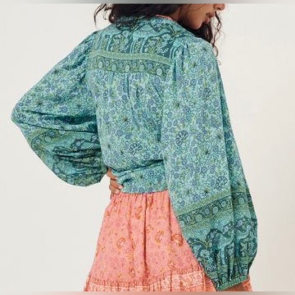 Spell Turquoise Floral Peasant Blouse - Picture 3 of 16